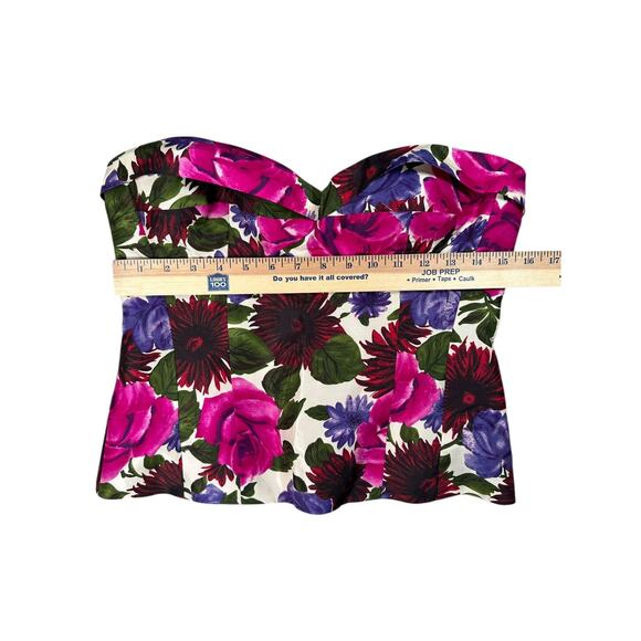 Tibi Bustier Crop Top Womens Size 8 Floral Zip Back Sweetheart Neck Strapless - Picture 5 of 8